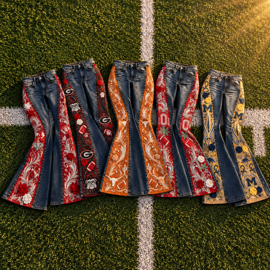 College Embroidered Flared Jeans