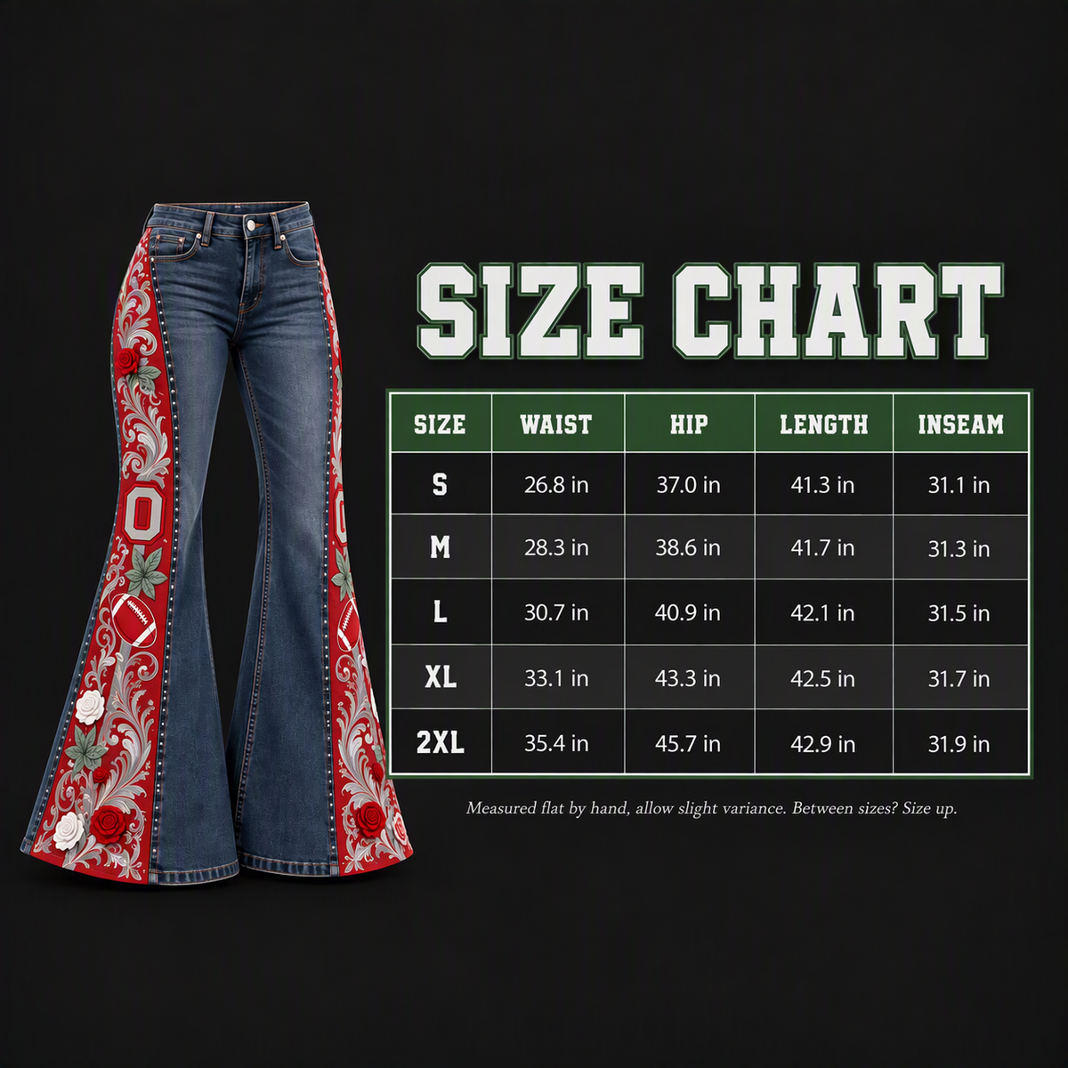 College Embroidered Flared Jeans