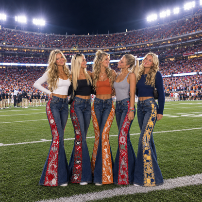 College Embroidered Flared Jeans